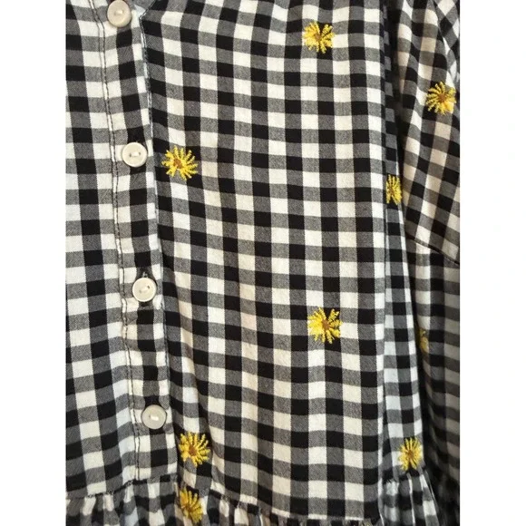 Old Navy Gingham Floral Embroidered Tiered Midi Dress Black White Yellow size XL - Picture 6 of 10